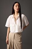 DeFacto Coool Oversize Geniş Kalıp Poplin Kısa Kollu Gömlek C0739AX24SPWT32