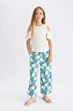DeFacto Kız Çocuk Wide Leg Geniş Bol Paça Çiçekli Beli Lastikli Bürümcük Pantolon C5373A824SMGN1242