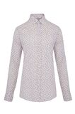 Kahverengi Desenli Slim Fit Keten Gömlek | XS