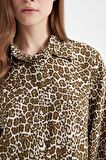 DeFacto Regular Fit Gömlek Yaka Leopar Desenli Uzun Kollu Gömlek Tunik D4097AX24AUKH176