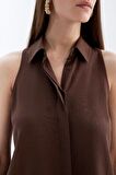 DeFacto Regular Fit Gömlek Yaka Keten Karışımlı Kolsuz Bluz D2952AX24SMBN320