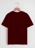 Unisex Oversize Bisiklet Yaka Düz Basic T-Shirt - BORDO
