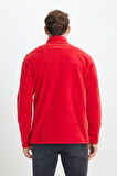 Erkek Kırmızı Anti-pilling Tüylenme Yapmayan Standart Fit Bato Yaka Soğuk Geçirmez Polar Sweatshirt