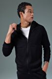 DeFactoFit Slim Fit Dar Kesim Kapüşonlu Skuba Dalgıç Kumaş Fermuarlı Sporcu Sweatshirt A6956AX24SPBK81