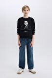 DeFacto Erkek Çocuk Bisiklet Yaka Atatürk Baskılı Sweatshirt D8201A824WNBK81