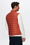 Regular Fit Kiremit Dik Yaka Elyaf Dolgulu Mevsimlik Fermuarlı Yelek Mont 7HF07ORT42611