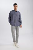 DeFacto Relax Fit Polo Yaka Twill Modal Karışımlı Basic Düz Uzun Kollu Gömlek D3376AX24AUAR174
