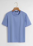 Unisex Oversize Bisiklet Yaka Düz Basic T-Shirt - MAVİ