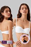 2'li Ekonomik Paket Beyaz 6803 Verona Soft Push Up Yari Destekli Straplez T-shirt Sütyen Set
