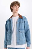 DeFacto Slim Fit Dar Kesim Kontrast Yakalı Mevsimlik Baharlık Jean Ceket E6533AX25SPNM39