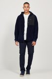 Erkek Lacivert Oversize Bol Kesim Kapüşonlu Sherpa Polar Sweatshirt Ceket