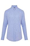 Mavi Desenli Slim Fit Keten Gömlek | XS