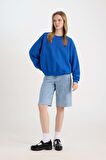 DeFacto Coool Oversize Geniş Kalıp Bisiklet Yaka Kalın Basic Düz Sweatshirt A4177AX24WNBE399