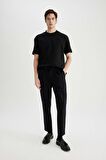 DeFacto Twill Yazlık Kumaş Pantolon Tailored Regular Fit Normal Kesim Keten Karışımlı Düz Paça B6670AX24SPBK27