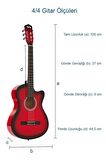 Midex CG-395RD Kırmızı Renk Kesik Klasik Gitar 4/4 Yetişkin Boy Sap Ayarlı Full Set