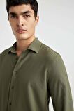 DeFacto Modern Fit Polo Yaka Basic Düz Krinkıl Uzun Kollu Gömlek B7384AX24SPKH21