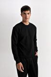 DeFacto Regular Fit Bisiklet Yaka Jakarlı Sweatshirt D5394AX24AUBK27