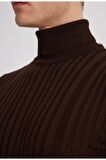 Ds Damat Slim Fit Kahverengi Fitilli Pamuk Karışımlı Boğazlı Triko Kazak 5HF06ORT63100 5HF06ORT63100