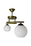 Fuji Eskitme 2'li Beyaz Camlı Avize | Kaliteli Modern Metal Avize