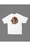 Özel Tasarım Aslan Lion Baskılı Unisex Oversize Tişört