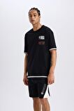 DeFactoFit NBA Brooklyn Nets Oversize Geniş Kalıp Bisiklet Yaka Sırt Baskılı Kısa Kollu Tişört D6562AX25SPBK81