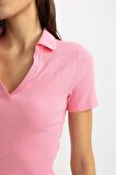 DeFacto Slim Fit Dar Kesim Fitilli Kaşkorse Kısa Kollu Polo Tişört C4076AX24SPPN164