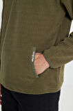 Erkek Haki Loose Fit Bato Yaka Desenli Polar