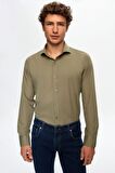Slim Fit Haki Italyan Yaka Dar Kesim Klasik Kravatlık Uzun Kollu Kolay Ütülenebilir Nefes 2HF02ORT5185