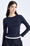 DeFacto Slim Fit Dar Kesim Bisiklet Yaka Ribana Uzun Kollu Tişört E6548AX25SPNV245