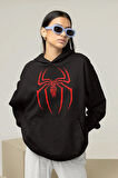 Spider-Man Logo Baskılı Unisex Oversize Örümcek Adam Hoodie