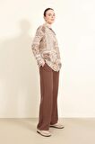 Regular Fit Cepli Krep Geniş Paça Pantolon