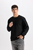 DeFacto Regular Fit Bisiklet Yaka Jakarlı Basic Düz Sweatshirt D5391AX24AUBK27