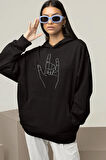 Rock In Roll Baskılı Unisex Oversize Hoodie