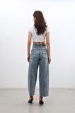 Kadın Yüksek Bel Skater Fit Jean Pantolon Buz Mavisi