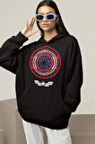 Kaptan Amerika Baskılı Unisex Oversize Avengers Hoodie