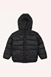 Erkek Çocuk Kapüşonlu Şişme Mont Siyah