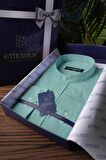 Mint Yeşili Hakim Üç Düğmeli Slimfit Keten   Gömlek