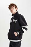 DeFacto Oversize Fit Dik Yaka Fermuarlı Baskılı Sweatshirt B1650AX23AUBK81