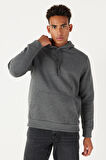 Erkek Antrasit-melanj Standart Fit Içi Polarlı 3 Iplik Kapüşonlu Pamuklu Sweatshirt