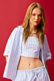 DeFacto Coool Oversize Çizgili Poplin Kısa Kollu Gömlek D3835AX24HSBE196