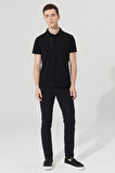 Erkek Siyah Slim Fit Dar Kesim Polo Yaka %100 Pamuk Kısa Kollu Baskılı Tişört