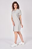 defy's Kadın Polo Yakalı Kısa Kollu Elbise Gri Melanj
