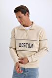 DeFacto Relax Fit Dik Yaka Fermuarlı Baskılı Kalın Sweatshirt D2166AX24AUER42