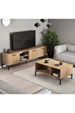 Mezza Set 1596-2086 Aurora 180 Cm Metal Ayaklı Tv Ünitesi + Aurora Orta Sehpa - Sepet Rengi