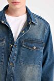 DeFacto Relax Fit Uzun Kollu Cepli Jean Gömlek Ceket D0448AX24AUNM34