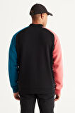 Erkek Siyah-ekru Loose Fit Kolej Yaka Pamuklu Içi Polarlı 3 Iplik Desenli Sweatshirt Ceket