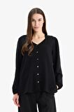 DeFacto Regular Fit Apaş Yaka Basic Düz Düğmeli Uzun Kollu Gömlek D1074AX25SPBK81