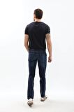 Erkek Dizi Yırtık Slim Fit Boya Detay Jean Pantolon