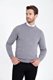 Gri Bisiklet Yaka Triko Kazak | XL