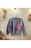  Lila Bear Baskılı Kız Çocuk Sweatshirt